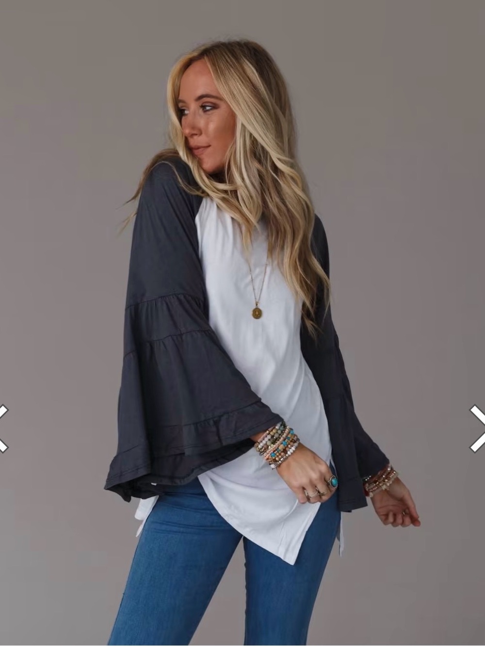 Three Bird Nest Pink & Gray Ruffle-Sleeve Raglan Long Sleeve Top - Picture 5 of 7